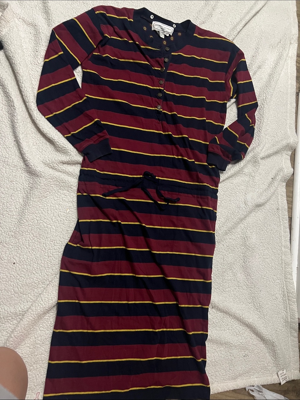 Vintage Adrienne Vittadini Sport Striped Knit Dress Size S Henley Cotton 80s
